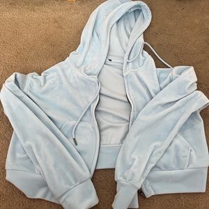 baby blue velour cropped zip up *CHECK PAGE FOR MATCHING BOTTOMS